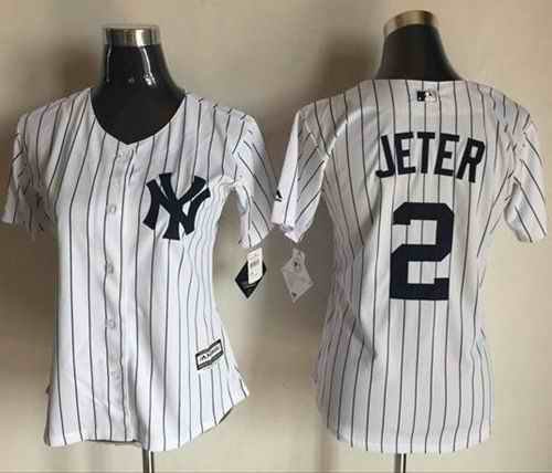 Yankees #2 Derek Jeter White Strip Women's Fashion Stitched MLB Jersey