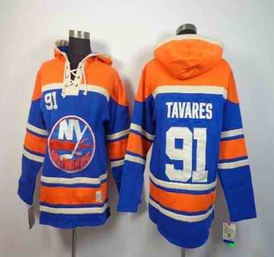 Islanders #91 John Tavares Baby Blue Sawyer Hooded Sweatshirt Stitched NHL Jersey