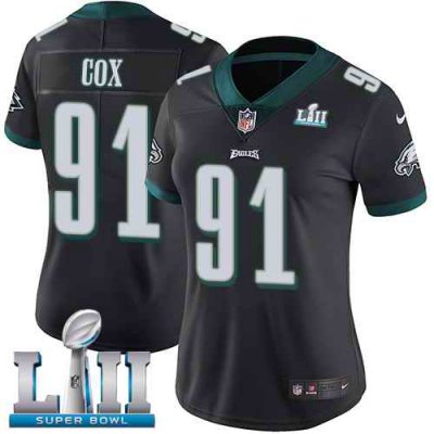 Women's Philadelphia Eagles #91 Fletcher Cox Black  Super Bowl LII Bound Patch Game Event Stitched NFL Jersey