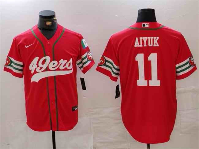 Men's San Francisco 49ers #11 Brandon Aiyuk Red With Patch Cool Base Stitched Baseball Jersey