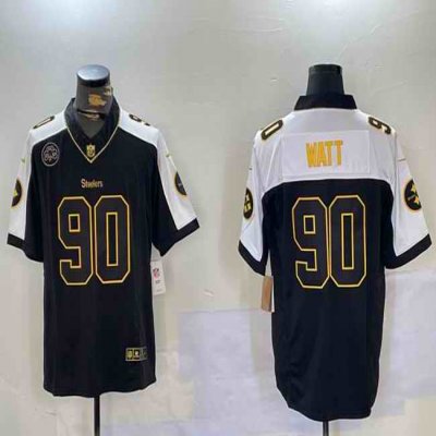 Men's Pittsburgh Steelers #90 T.J. Watt Black/White 2024 F.U.S.E. DMR Patch Vapor Untouchable Limited Stitched Jersey