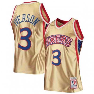 Men's Philadelphia 76ers #3 Allen Iverson 1996-97 Gold 75th Anniversary Classics Swingman Stitched Jersey