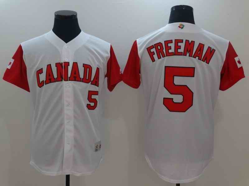 Men's Canada Baseball #5 Freddie Freeman White 2017 World Baseball Classic Stitched WBC Jersey