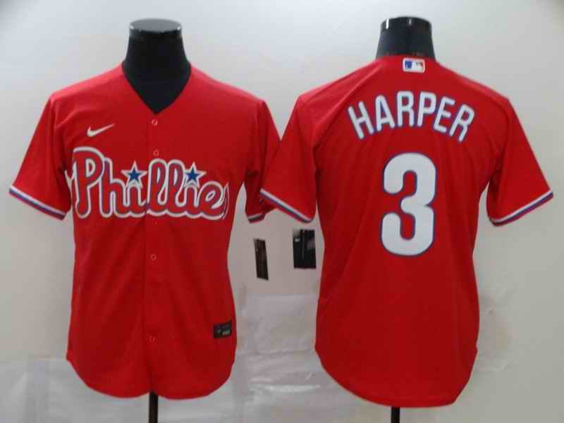 Men's Philadelphia Phillies #3 Bryce Harper Red Cool Base Stitched MLB Jersey