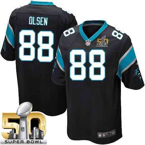 Nike Panthers #88 Greg Olsen Black Team Color Super Bowl 50 Youth Stitched NFL Elite Jersey