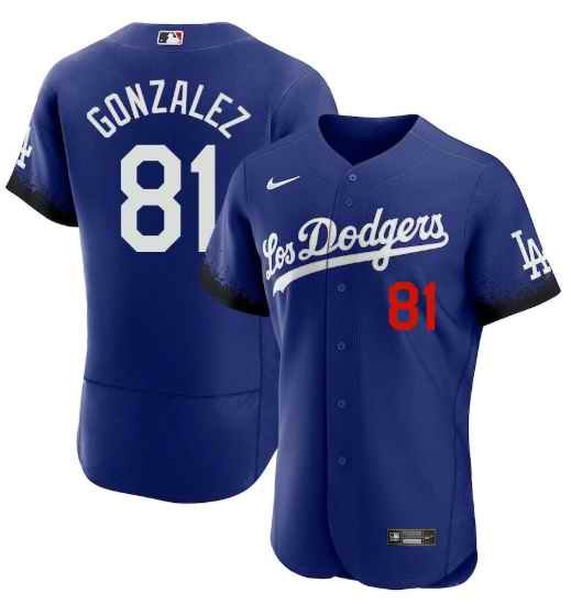 Men's Los Angeles Dodgers #81 Victor Gonzalez 2021 Royal City Connect Flex Base Stitched Baseball Jersey