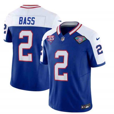 Men's Buffalo Bills #2 Tyler Bass Blue/White 2023 F.U.S.E. 35th And 75th Patch Throwback Vapor Untouchable Limited Stitched Jersey