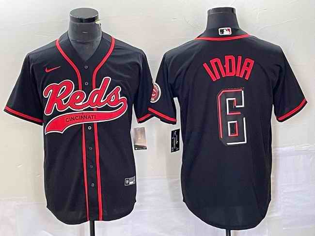 Men's Cincinnati Reds #6 Jonathan India Black Cool Base Stitched Baseball Jersey