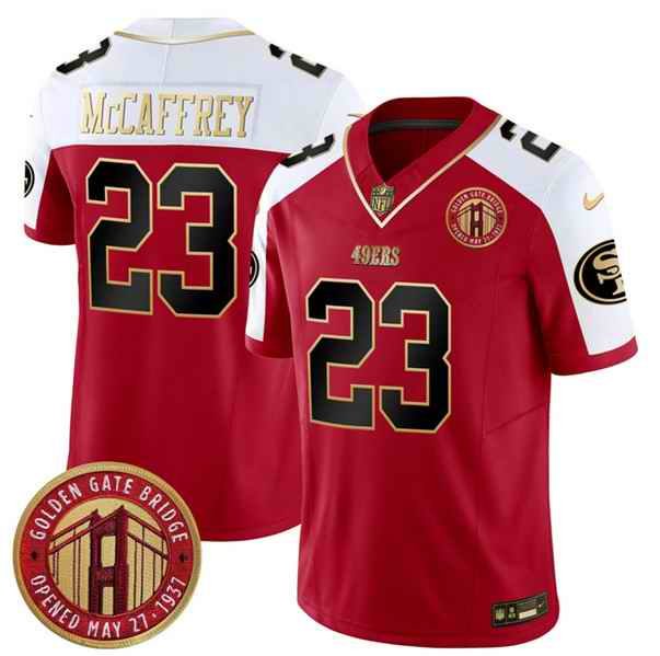 Men's San Francisco 49ers #23 Christian McCaffrey Red F.U.S.E. Golden Gate Bridge Patch Alternate Vapor Limited Stitched Football Jersey