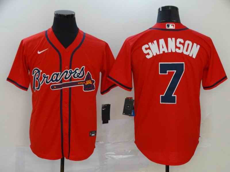 Men's Atlanta Braves #7 Dansby Swanson Red Cool Base Stitched MLB Jersey