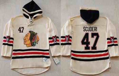 Blackhawks #47 Rob Scuderi Cream Heavyweight Pullover Hoodie Stitched NHL Jersey