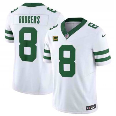 Men's New York Jets #8 Aaron Rodgers White 2024 F.U.S.E. With 4-Star C Patch Vapor Limited Throwback Stitched Football Jersey