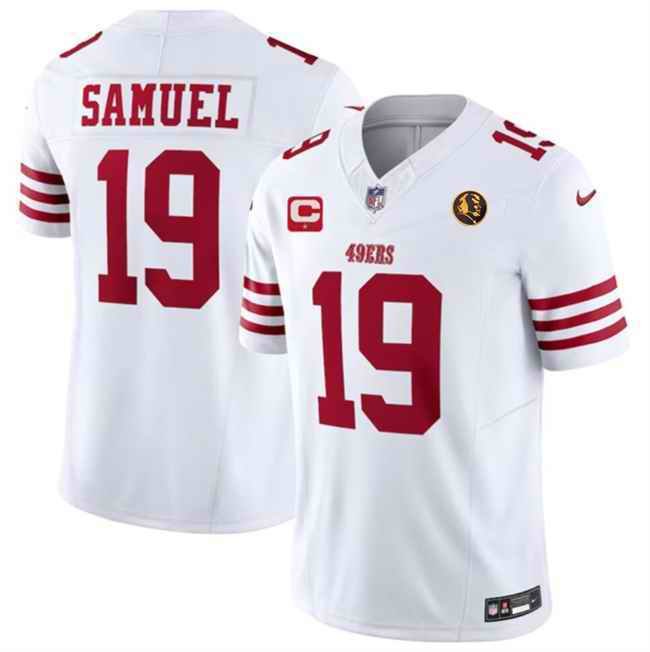 Men's San Francisco 49ers #19 Deebo Samuel White 2023 F.U.S.E. With 1-star C Patch And John Madden Patch Vapor Limited Stitched Football Jersey