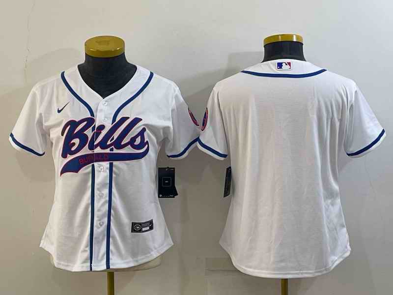 Women's Buffalo Bills Blank White With Patch Cool Base Stitched Baseball Jersey(Run Small)