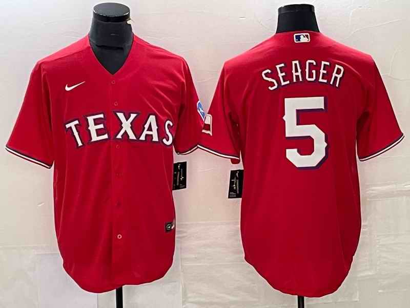 Men's Texas Rangers #5 Corey Seager Red Cool Base Stitched Baseball Jersey