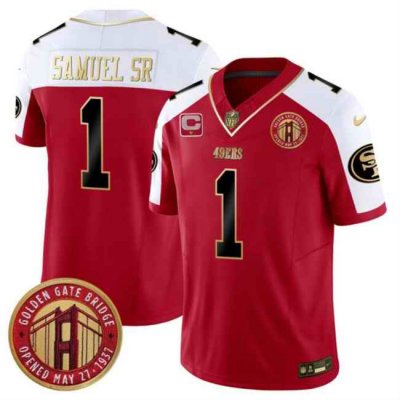 Men's San Francisco 49ers #1 Deebo Samuel Sr. Red/White  F.U.S.E. With 1-Star C Patch And Golden Gate Bridge Patch Alternate Vapor Limited Stitched Football Jersey