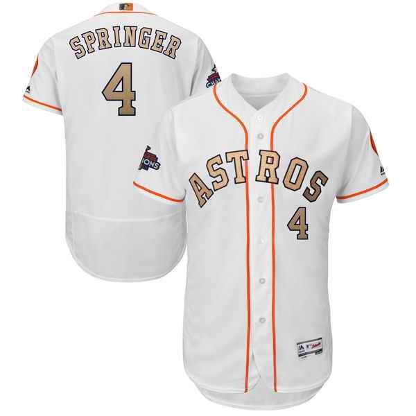 Men's Houston Astros #4 George Springer Majestic White 2018 Gold Program Flex Base Player Stitched MLB Jersey