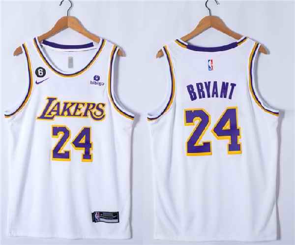 Youth Los Angeles Lakers #24 Kobe Bryant White NO.6 Patch  Stitched Basketball Jersey