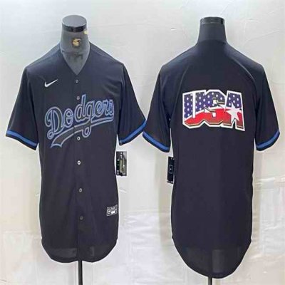 Men's Los Angeles Dodgers Team Big Logo Black Cool Base Stitched Baseball Jersey