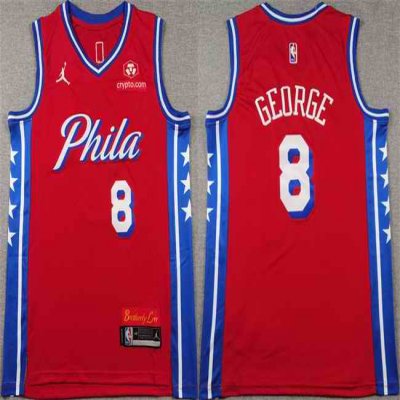 Men's Philadelphia 76ers #8 Paul George Red Statement Edition Stitched Jersey