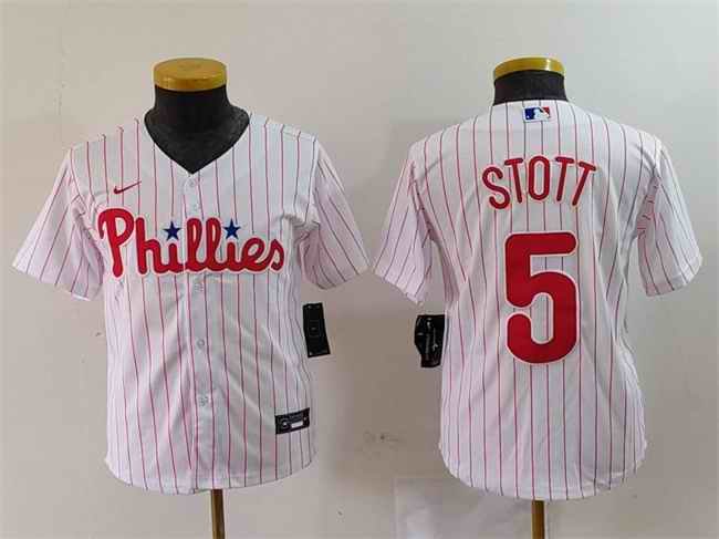 Youth Philadelphia Phillies #5 Bryson Stott White Cool Base Stitched Baseball Jersey