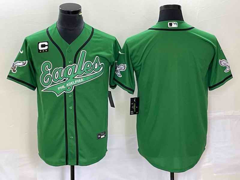 Men's Philadelphia Eagles Blank Green With 3-starC Patch Cool Base Stitched Baseball Jersey