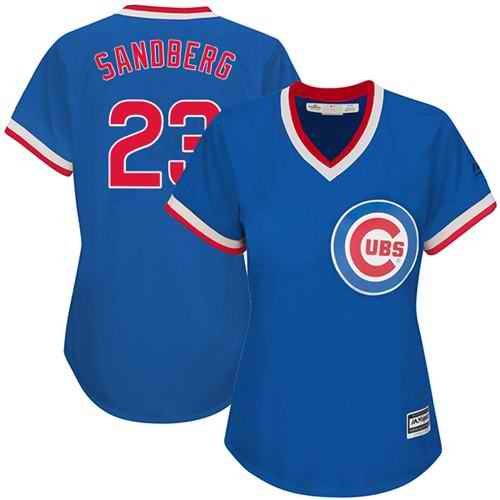 Cubs #23 Ryne Sandberg Blue Cooperstown Women's Stitched MLB Jersey