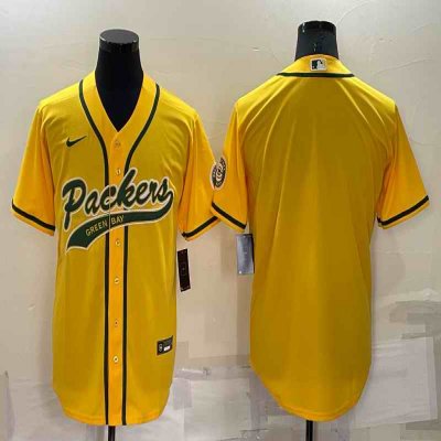 Men's Green Bay Packers Blank Yellow Cool Base Stitched Baseball Jersey