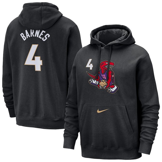 Men's Toronto Raptors #4 Scottie Barnes Black 2024/25 City Edition Essential Club Pullover Hoodie