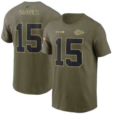 Men's Kansas City Chiefs #15 Patrick Mahomes 2021 Olive Salute To Service Legend Performance T-Shirt