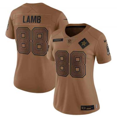 Women's Dallas Cowboys #88 CeeDee Lamb 2023 Brown Salute To Service Limited Stitched Football Jersey(Run Small'