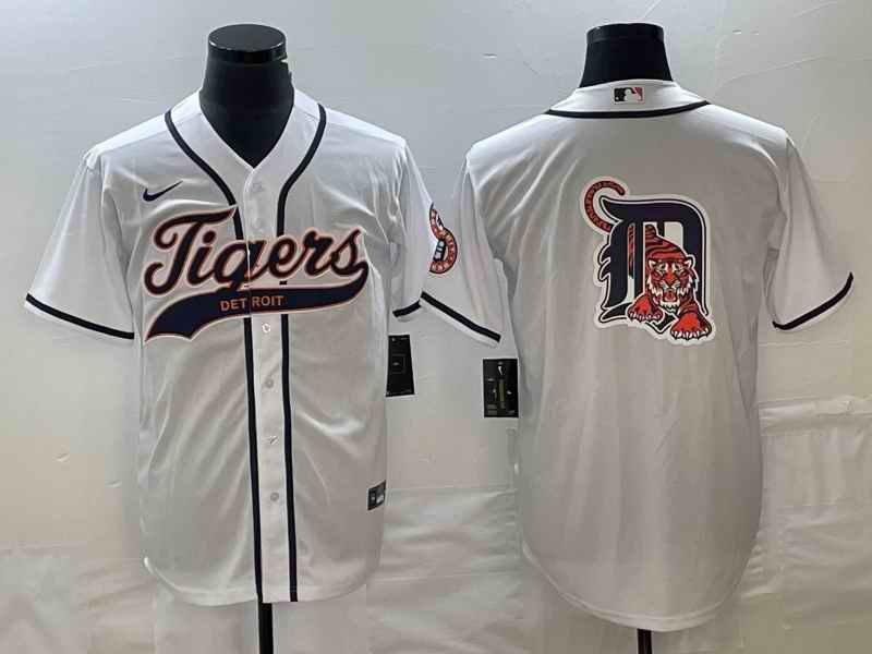 Men's Detroit Tigers White Team Big Logo Cool Base Stitched Jersey