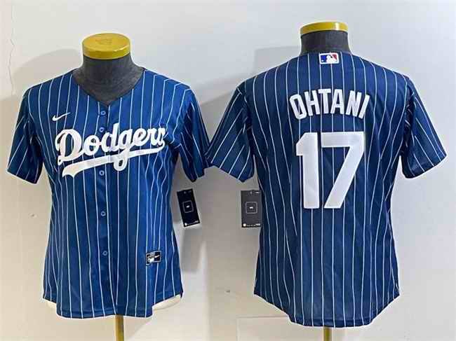 Women's Los Angeles Dodgers #17 Shohei Ohtani Navy Stitched Jersey(Run Small)