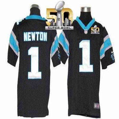 Nike Panthers #1 Cam Newton Black Team Color Super Bowl 50 Youth Stitched NFL Elite Jersey