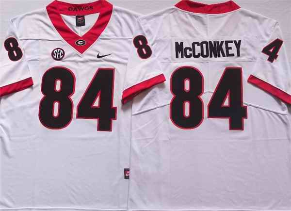 Men's Georgia Bulldogs #84 McCONKEY White College Football Stitched Jersey