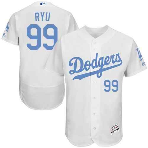 Dodgers #99 Hyun-Jin Ryu White Flexbase Authentic Collection 2016 Father's Day Stitched MLB Jersey