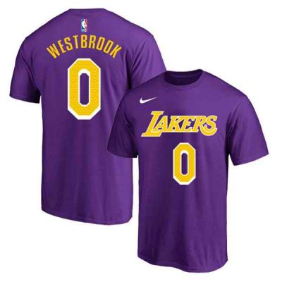 Men's Los Angeles Lakers #0 Russell Westbrook Purple/Yellow Basketball T-Shirt