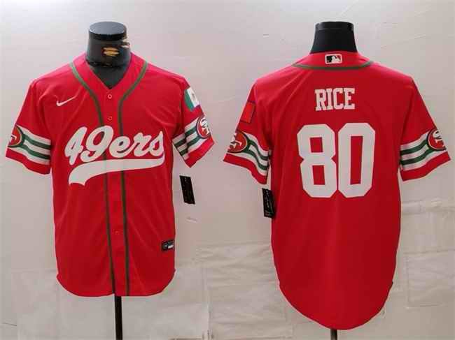 Men's San Francisco 49ers #80 Jerry Rice Red With Patch Cool Base Stitched Baseball Jersey