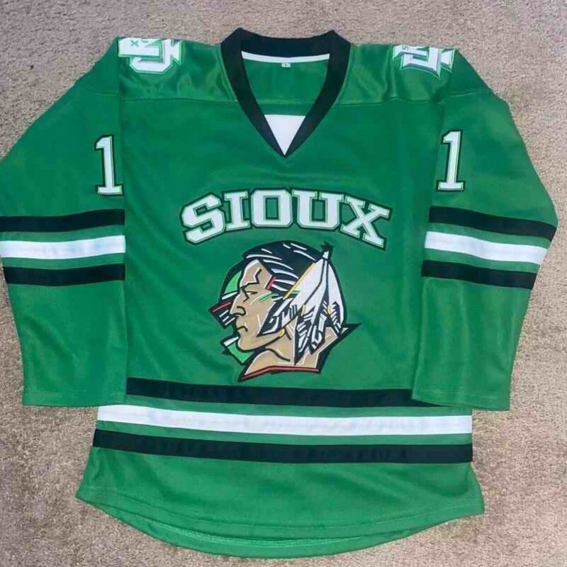 Men's North Dakota Fighting Hawks Custom Green Stitched Jersey