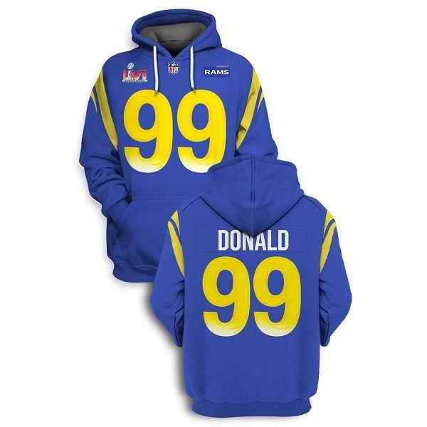 Men's Los Angeles Rams #99 Aaron Donald 2021 Royal Super Bowl LVI Pullover Hoodie