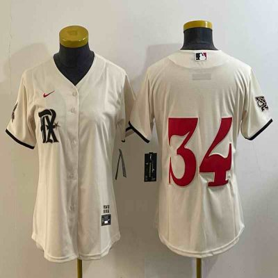 Women's Texas Rangers #34 Nolan Ryan Cream 2023 City Connect Stitched Baseball Jersey(Run Small)