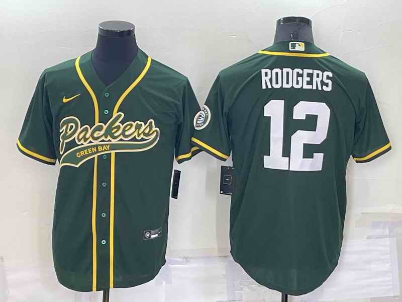 Men's Green Bay Packers #12 Aaron Rodgers Green Cool Base Stitched Baseball Jersey