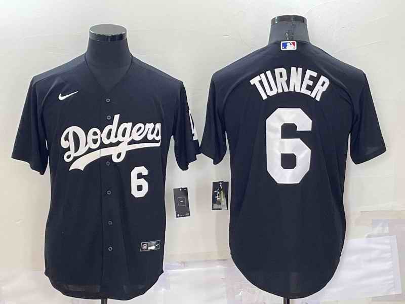 Men's Los Angeles Dodgers #6 Trea Turner Black Cool Base Stitched Baseball Jersey