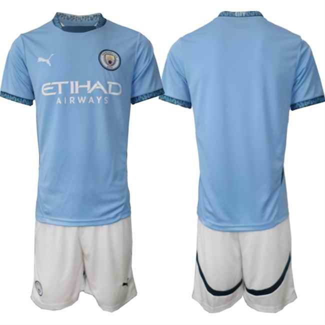 Men's Manchester City Custom 2024-25 Blue Home Soccer Jersey Suit