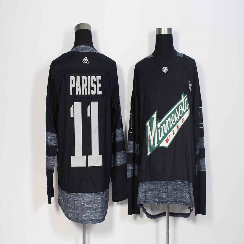 Men's Adidas Minnesota Wild #11 Zach Parise Black 1917-2017 100th Anniversary Stitched NHL Jersey