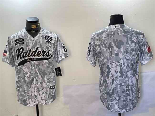 Men's Las Vegas Raiders Blank 2024 Arctic Camo Salute to Service With 65th Anniversary Patch Stitched Baseball Jersey