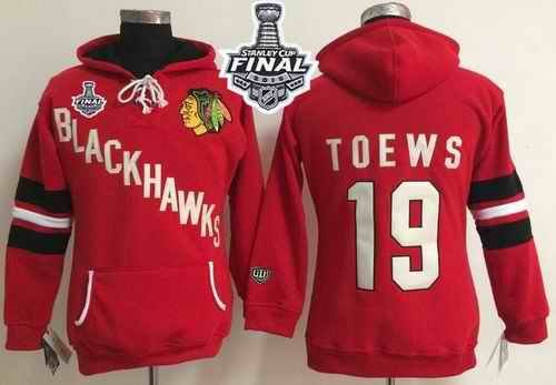 Chicago Blackhawks #19 Jonathan Toews Red Women's Old Time Heidi 2015 Stanley Cup NHL Hoodie