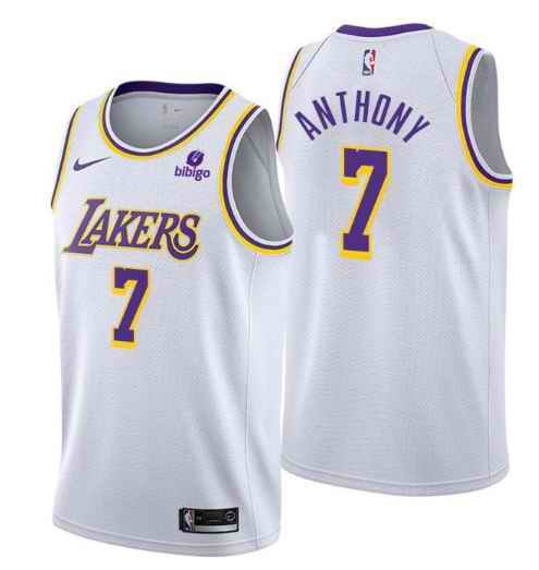 Men's Los Angeles Lakers #7 Carmelo Anthony bibigo White 75th Anniversary Stitched Jersey