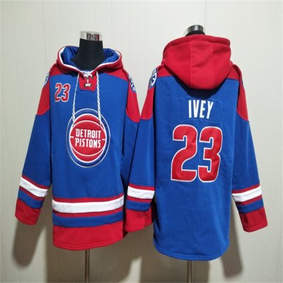 Men's Detroit Pistons #23 Jaden Ivey Blue/Red Lace-Up Pullover Hoodie