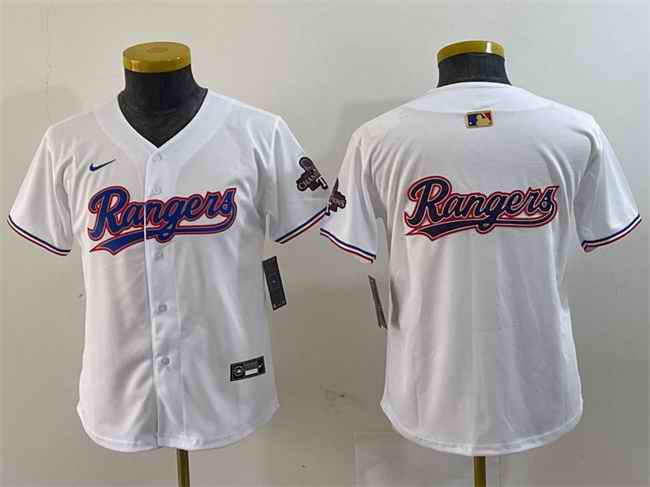 Youth Texas Rangers Team Big Logo White Gold Stitched Baseball Jersey